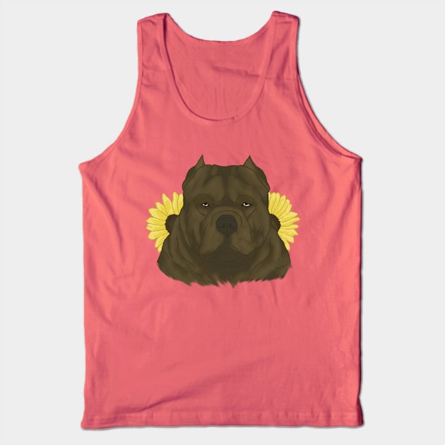 Chocolate American Bully with Sunflowers Tank Top by TrapperWeasel